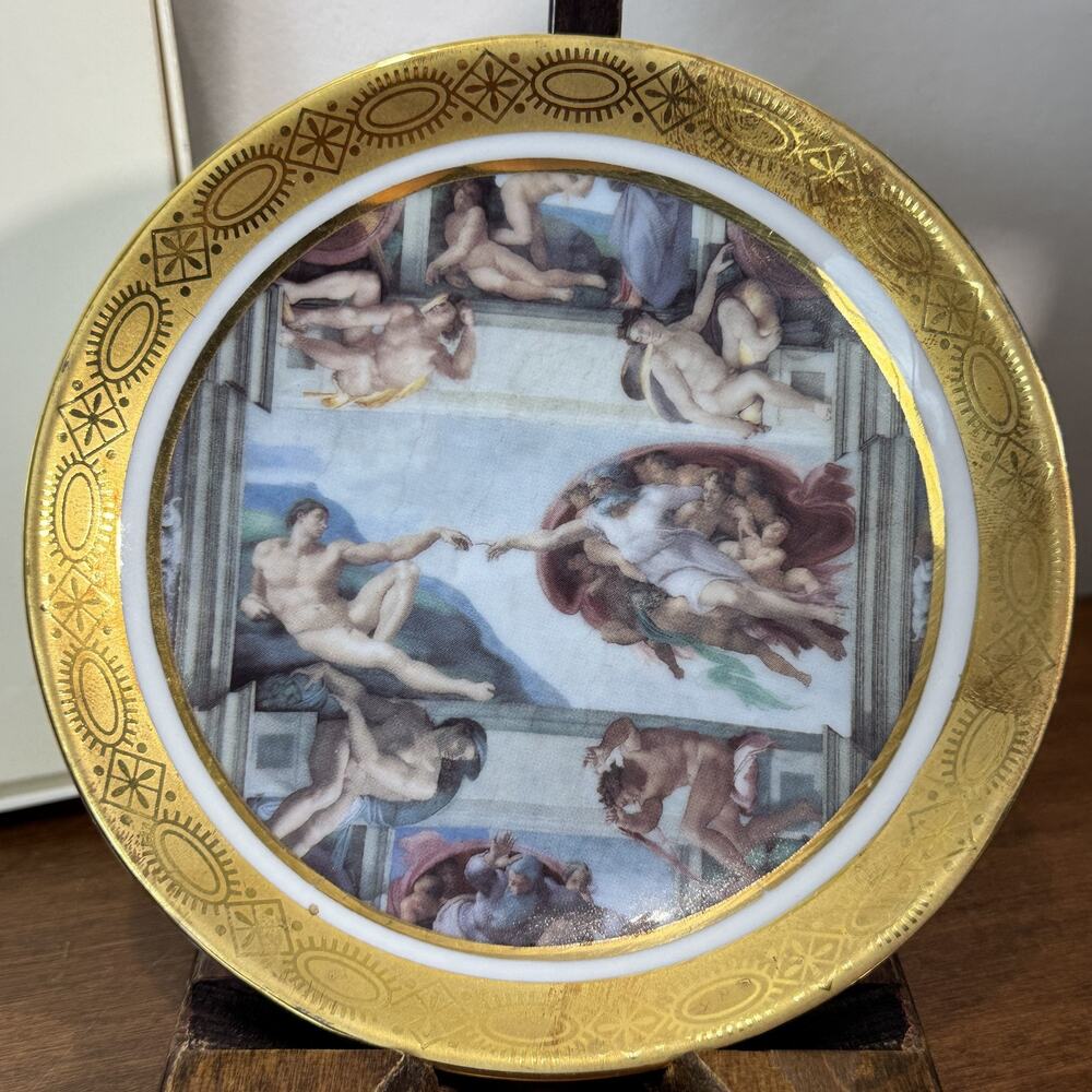 Vatican Museums Sistine Chapel Creation of Adam Collector Plate Gold Trim Italy